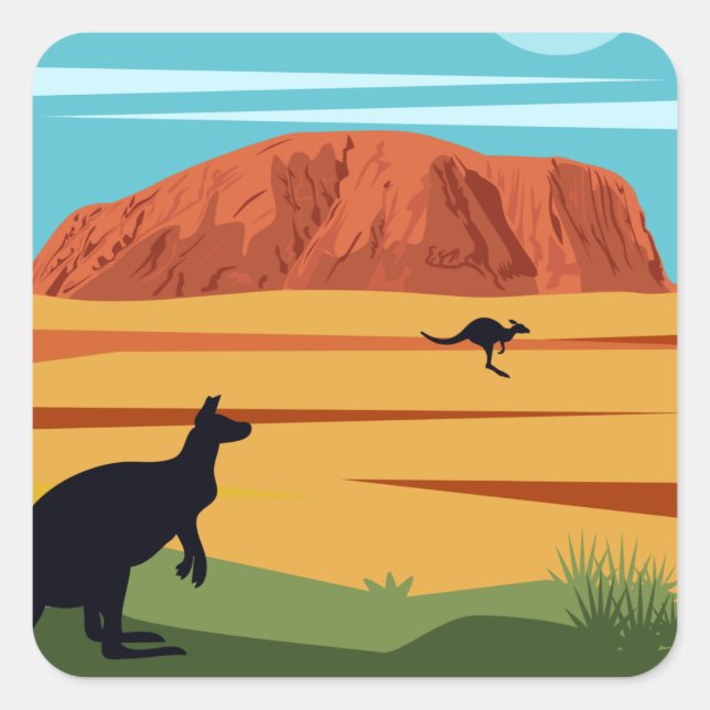 Adesivo Quadrado Vintage Ayers Rock Austrália Kangaroos Viagem (Frente)