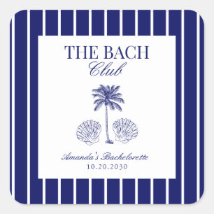 Adesivo Quadrado Vintage Bach Club Azul Marinho Favor para Despedid