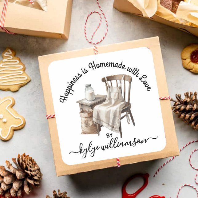 Adesivo Quadrado Vintage Baking Happy é casada (Criador carregado)