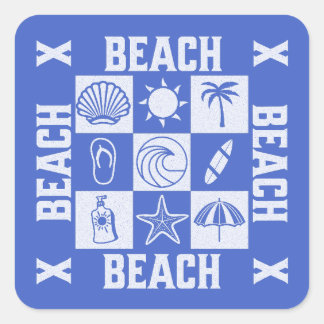 Adesivo Quadrado Vintage Beach Vibes -Beach Beach Beach 