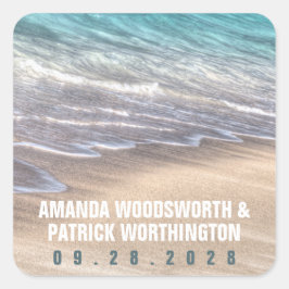 Adesivo Quadrado Vintage Beach Waves e Sand Weding Favor