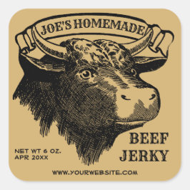 Adesivo Quadrado Vintage Beef Jerky Bull Head Modelo