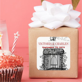 Adesivo Quadrado Vintage Bird Cage Musical Love Bird Aqua Casamento