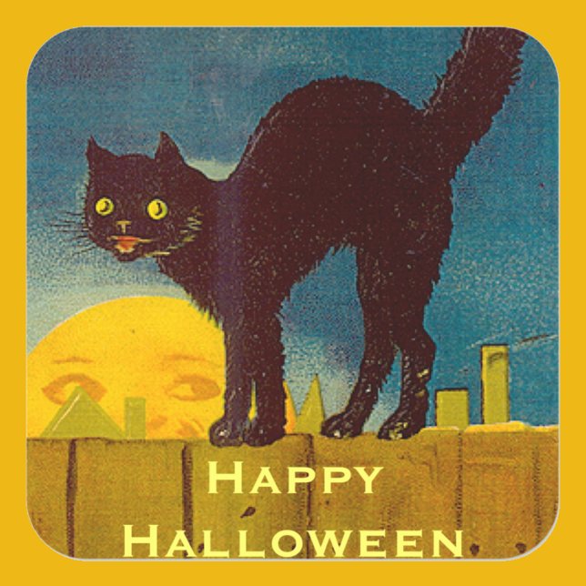 Adesivo Quadrado Vintage Black Cat Halloween (Criador carregado)