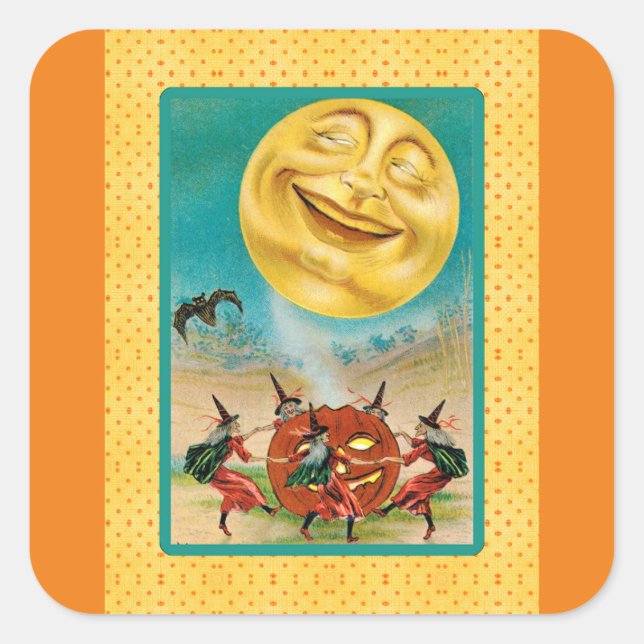 Adesivo Quadrado Vintage Black Cat Witeen Sticker (Frente)