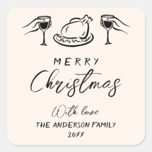 Adesivo Quadrado Vintage Black & Cream Hand Desenhado Feliz Natal