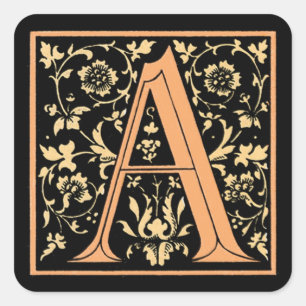 Adesivo Quadrado Vintage Black & Dourado Letter "A" - Sticker