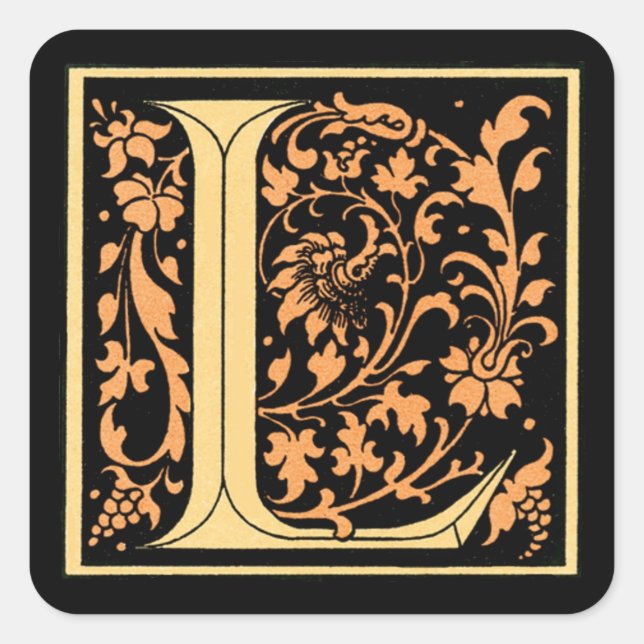 Adesivo Quadrado Vintage Black & Dourado Letter "L" - Sticker (Frente)