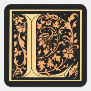 Adesivo Quadrado Vintage Black & Dourado Letter "L" - Sticker