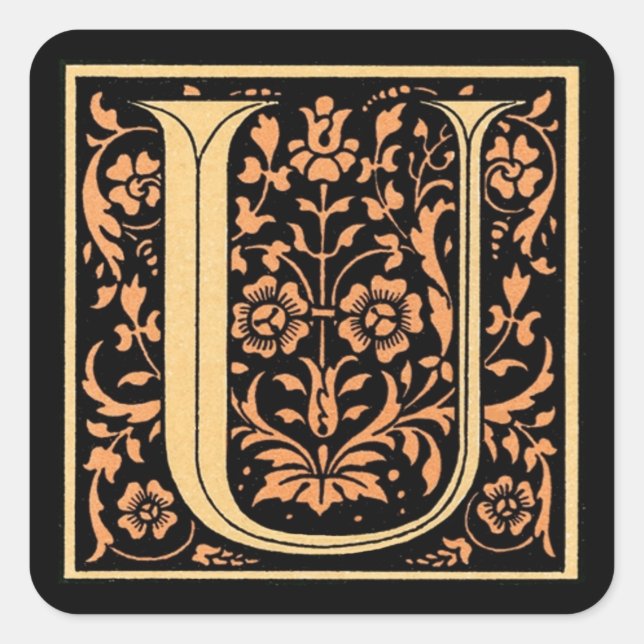 Adesivo Quadrado Vintage Black & Dourado Letter ‘U’ - Sticker (Frente)