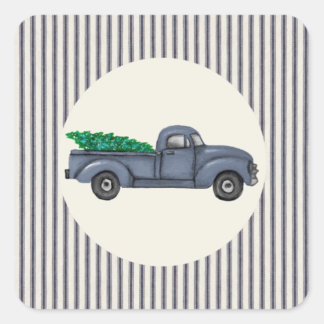 Adesivo Quadrado Vintage Blue Christmas Tree Sticker (Frente)