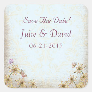 Adesivo Quadrado Vintage Blue Floral Casamento Salvar Data