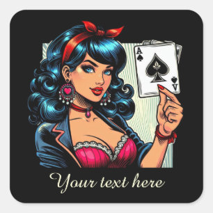 Adesivo Quadrado Vintage bonitinha Dama do Casino adiciona texto
