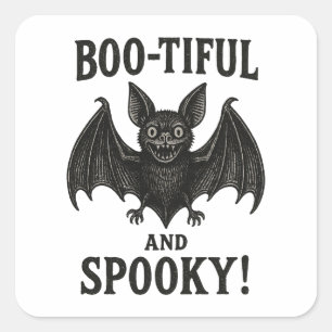 Adesivo Quadrado Vintage Boo-tiful e Assustador Morcego Halloween