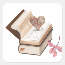 Adesivo Quadrado Vintage Book Aestética com mapa cardíaco e botânic