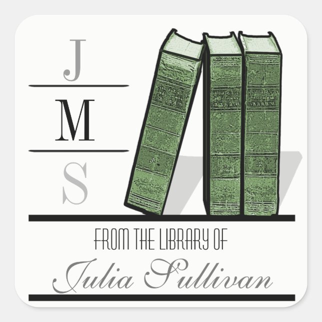 Adesivo Quadrado Vintage Book Shelf Green (Frente)