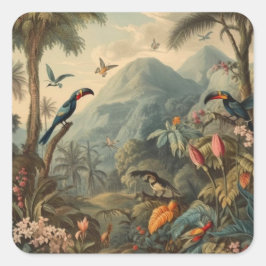 Adesivo Quadrado Vintage botânica de papagaios e flores
