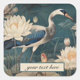 Adesivo Quadrado Vintage botanical blue crane personalizável