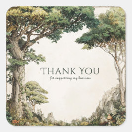 Adesivo Quadrado Vintage Botanical Forest Tree Rustic Woodland