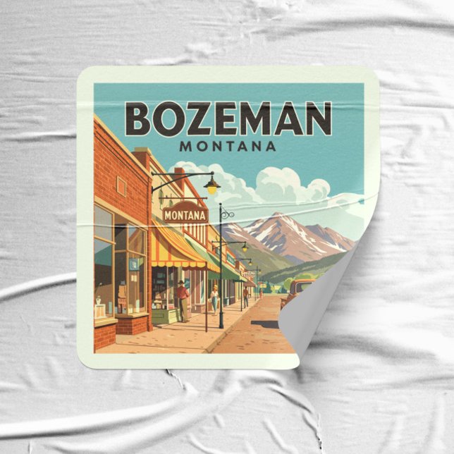 Adesivo Quadrado Vintage Bozeman Montana (Criador carregado)