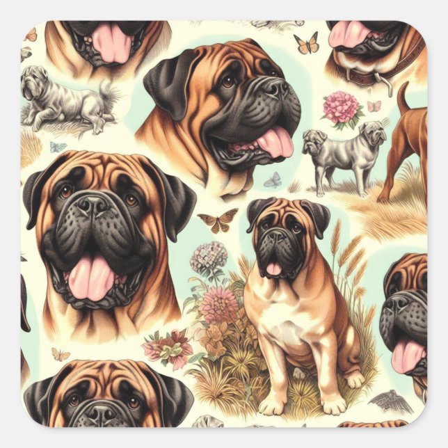 Adesivo Quadrado Vintage Bullmastiff Seamless (Frente)