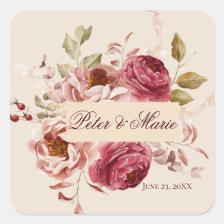 Adesivo Quadrado Vintage Burgundy Floral Beige Wedding Envelope Sea