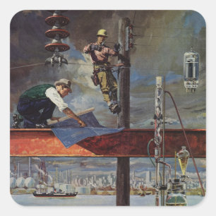 Adesivo Quadrado Vintage Business, Arquitetos e Construção