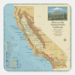 Adesivo Quadrado Vintage California National Parks Map Art