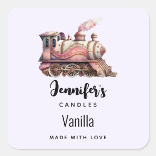 Adesivo Quadrado Vintage Candage Business, comboio a vapor rosa