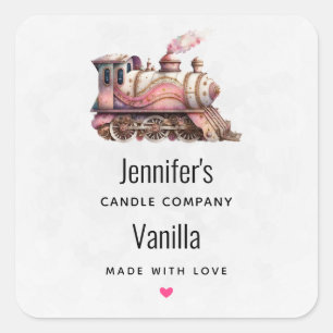 Adesivo Quadrado Vintage Candage Business, comboio a vapor rosa