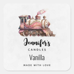 Adesivo Quadrado Vintage Candage Business, comboio a vapor rosa
