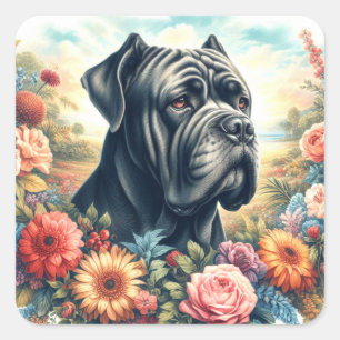 Adesivo Quadrado Vintage Cane Corso Pintura de Cães