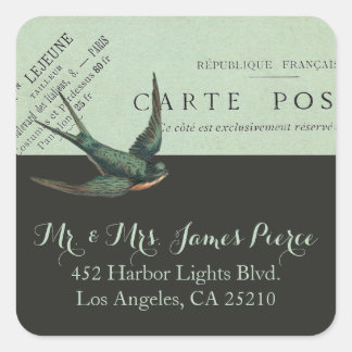 Adesivo Quadrado Vintage Carte Postal Sparrow Address Sticker