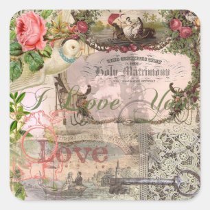 Adesivo Quadrado Vintage Casamento Antiquado de Casamento Elegante