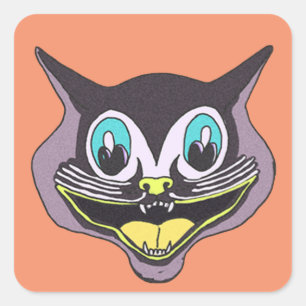 Adesivo Quadrado Vintage Cat Halloween Square Stickers, Glossy
