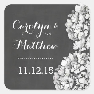 Adesivo Quadrado Vintage Chalkboard Hydrangea Favor do Casamento 2
