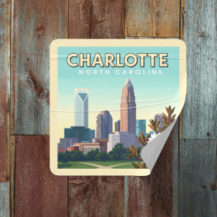 Adesivo Quadrado Vintage Charlotte Carolina do Norte