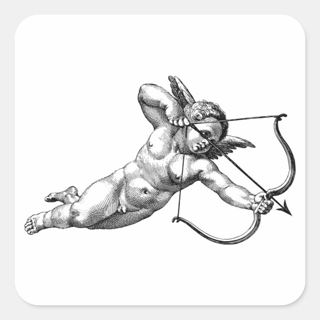 Adesivo Quadrado Vintage Cherub Cupid Love (Frente)