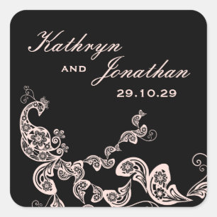 Adesivo Quadrado Vintage Chic Floral Pink Peacock Bohemian Wedding