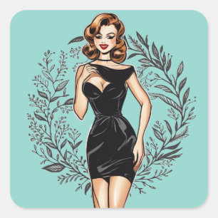 Adesivo Quadrado Vintage Chic LBD Illustration Sticker
