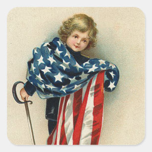 Adesivo Quadrado Vintage Child com Flag Sticker