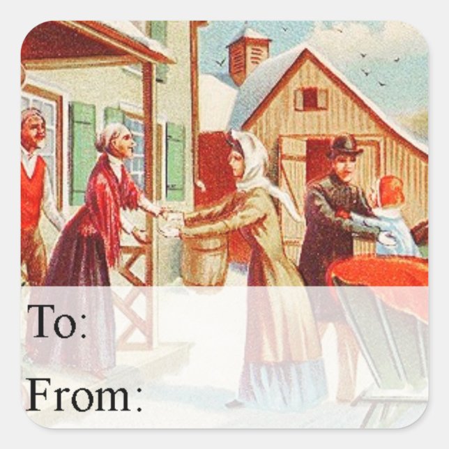 Adesivo Quadrado Vintage Christmas Homecoming Gift Tag (Frente)