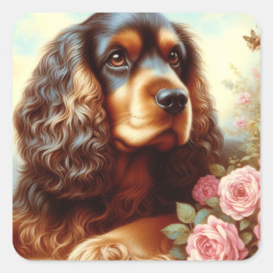 Adesivo Quadrado Vintage Cocker Spaniel Painting
