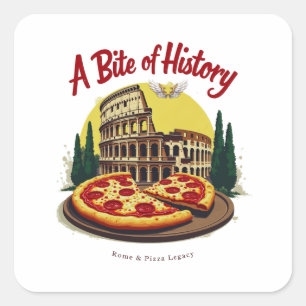 Adesivo Quadrado Vintage Colosseum Roma & Neapolitan Pizza Art