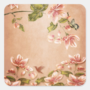 Adesivo Quadrado Vintage cor-de-rosa das azáleas floral no uísque