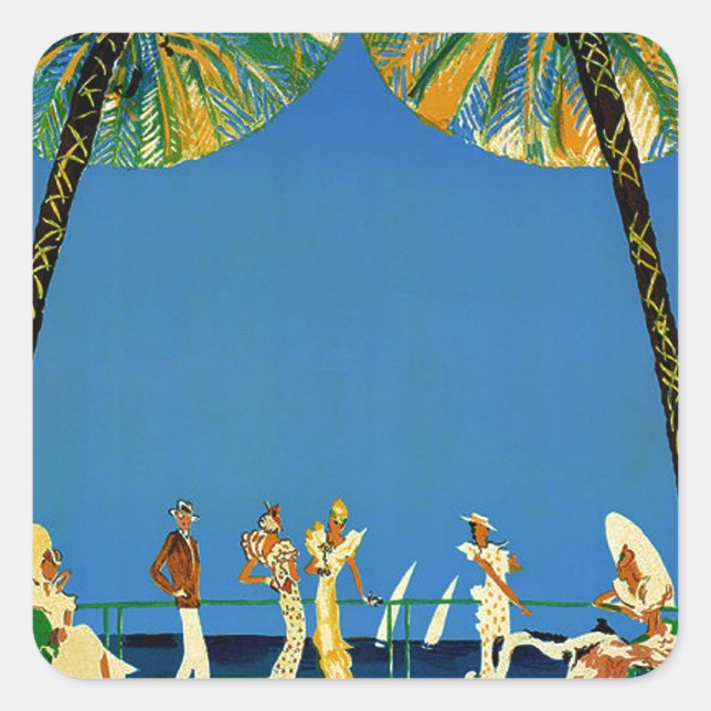 Adesivo Quadrado Vintage Cote D'Azur - Viagem francês (Frente)