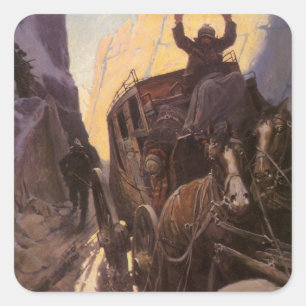 Adesivo Quadrado Vintage Cowboys, Segurados no Canyon pelo NC Wyeth