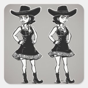 Adesivo Quadrado Vintage Cowgirl LBD Sticker