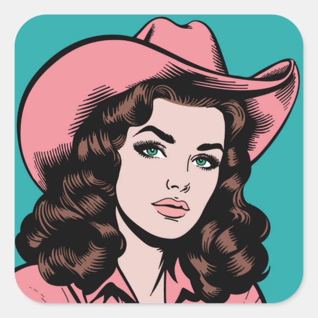 Adesivo Quadrado Vintage Cowgirl Retro Western Graphic (Frente)
