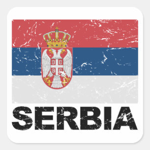 Adesivo Quadrado Vintage da bandeira de Serbia